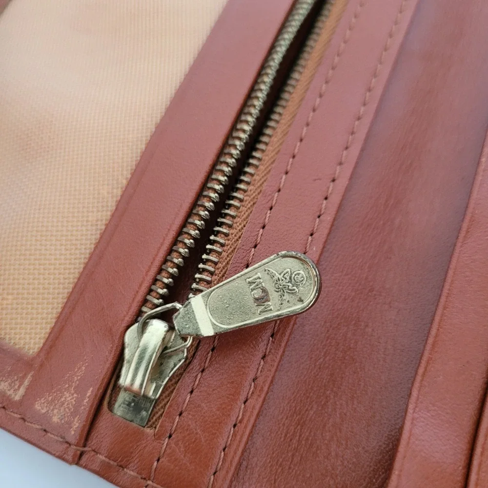 MCM Visetos Monogram Cognac Leather Long Bifold Wallet Michael Cromer Handmade